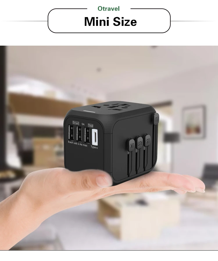 Plug Travel Adapter 309T International Universal Power Adapter All-in-one 5V 2.4A USB Type-c US UK EU AU Asia Travel USB Charger