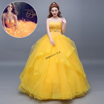 

Customized cosplay costumes Classic film Beauty And The Beast Princess Belle Yellow long dress for adult woman
