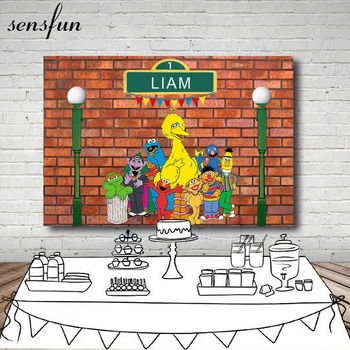 

Sensfun Elmo World Bricks Wall Sesame Street Birthday Party Custom Photography Studio Background Backdrop Vinyl 7x5FT