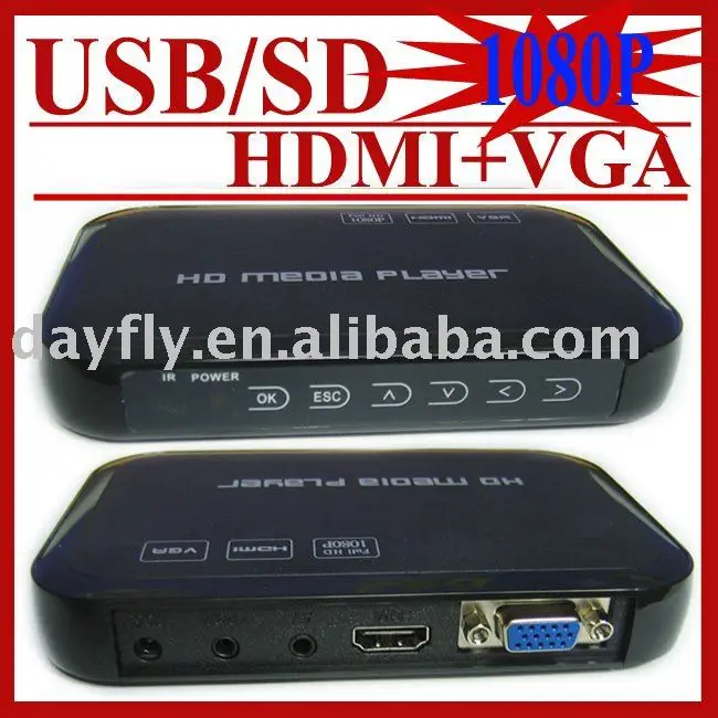 JEDX USB Full HD 1080P HDD медиаплеер HDMI VGA с SD/MMC кардридер MKV H.264 RM WMV, HD AD плеер