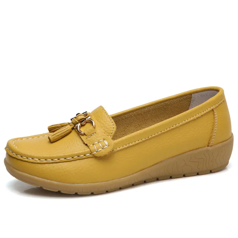 Женская обувь; коллекция года; летняя обувь для мам; женская обувь на плоской подошве с мягкой подошвой из натуральной кожи; женские балетки кроссовки на плоской подошве - Цвет: Yellow