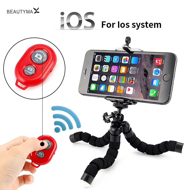 

2-1 Car Phone Holder Wireless Bluetooth Timer Remote Shutter Button with Flexible Octopus Tripod Bracket Selfie Stand Mount