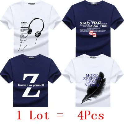 4 шт./лот, новая короткая брендовая футболка из чистого хлопка, Мужская футболка большого размера, облегающая модная футболка с принтом, мужская футболка размера плюс S-5XL - Цвет: T9