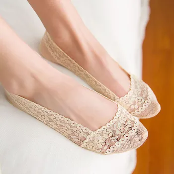 

Summer women girl Silica Gel Lace Boat Socks Invisible Cotton Sole Non-slip Antiskid Slippers Anti-Slip Sock#LT3