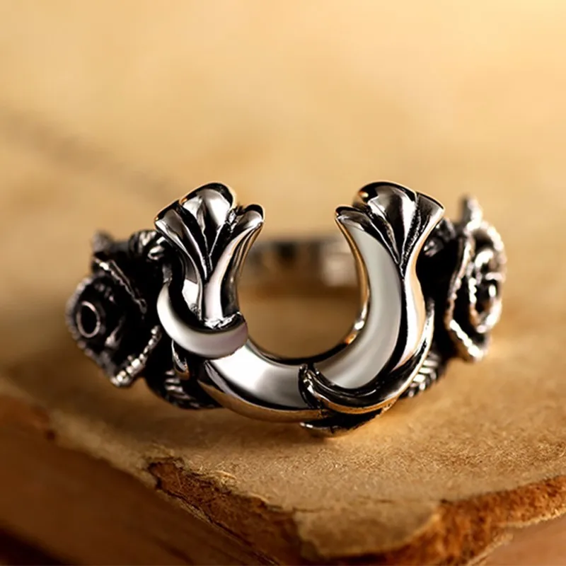 zabra vintage rings for men women horseshoe shape rose flower steampunk retro thai handmade 925 sterling silver male jewelry - Horseshoe Wedding Rings zabra vintage rings for men women horseshoe shape rose flower steampunk retro thai handmade 925 sterling silver male jewelry - Horseshoe Wedding Rings