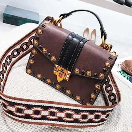 

British Fashion Retro Female Handbag 2018 New High Quality PU Leather Ladies Bag Rivet Handbag Portable Shoulder Messenger Bag