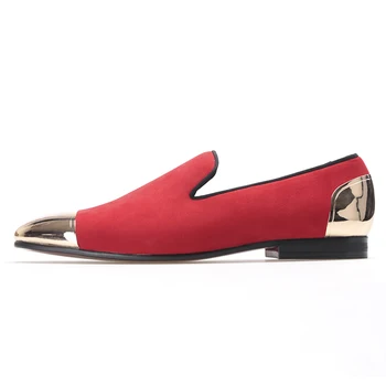 

Red color velvet Handmade men shoes with Gold toe and back metal Fashion Party and Banquet men shoes