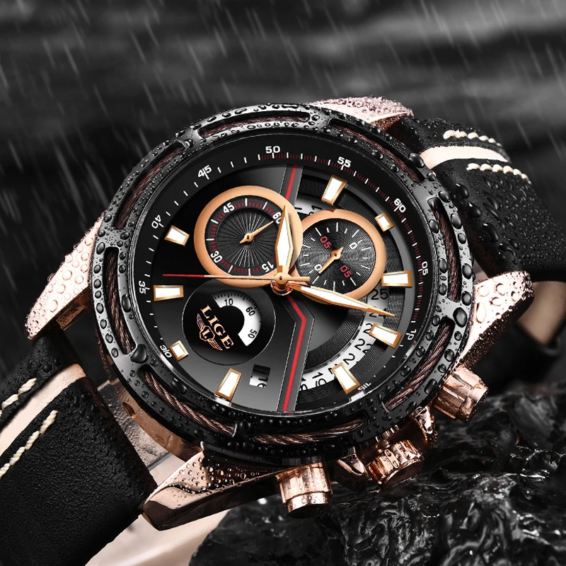 

LIGE Mens Quartz Watches Top Brand Luxury Men Casual Sports Watch Fashion Leather Waterproof Wristwatch Relogio Masculino-9880