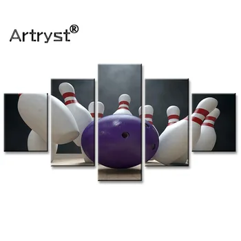 

Modern Big 5 Piece Modular Canvas Painting Bowling Game Poster HD Print On Canvas With Frame For Bedroom Wall Decor Art Picture