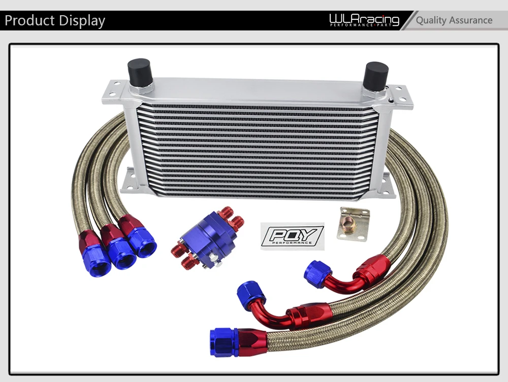 WLR-Универсальный Масляный радиатор, 19 рядов, масляный радиатор+ адаптер масляного фильтра+ нейлоновый шланг с оплеткой из нержавеющей стали с наклейкой и коробкой PQY