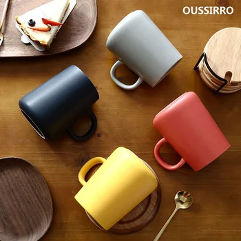 

OUSSIRRO Pure Color Milk / Coffee Mugs With Cover and Candy Color Mugs Handle Cup Kitchen Tool Gift