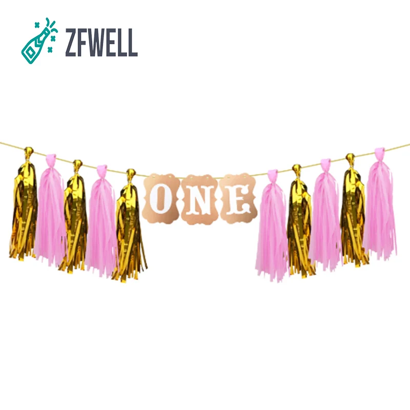 

ZFWELL 1pcs/lot One letter kraft paper distribution ribbon 1 year old baby birthday party background wall decoration pull flag.8