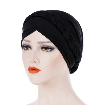 

Muslim Dress New Monochrome Braided Headgear Milk Silk And Indian Headgear Turban Hijab Caps Scarf