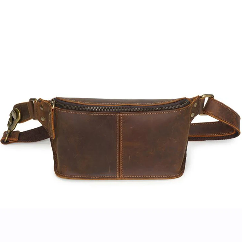 NIUBOA Brown Genuine Leather Waist Bag Chest Pack Men Messenger Bags Vintage Shoulder Casual Bag ...