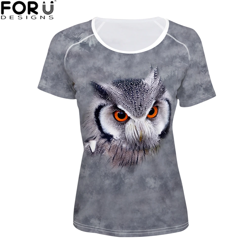 

FORUDESIGNS 3D Animal t shirt Women t shirt O Neck Clothing for Summer Grey T shirt Kawaii Stranger Things Women Tops Vogue XXL