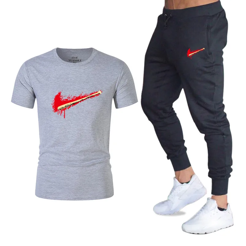

Summer Hot Sale Men's Sets Shirts+pants Two Pieces Sets Casual Tracksuit Male 2019 top Casual Tshirt Gyms Fitness trousers suit