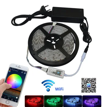 

Jiawen 5M Waterproof IP65 RGBW / RGBWW LED Strip Light 5050 SMD 60LEDs/m + Wifi Controller By Phone APP + DC 12V Power Adapter