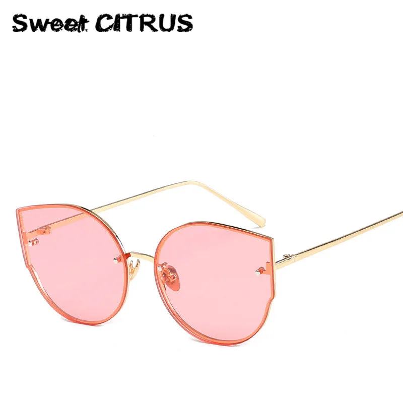 Sweet CITRUS 2017 New Arrival Women Classic Brand Designer Cat Eye Sunglasses Rimless Metal Frame Sun