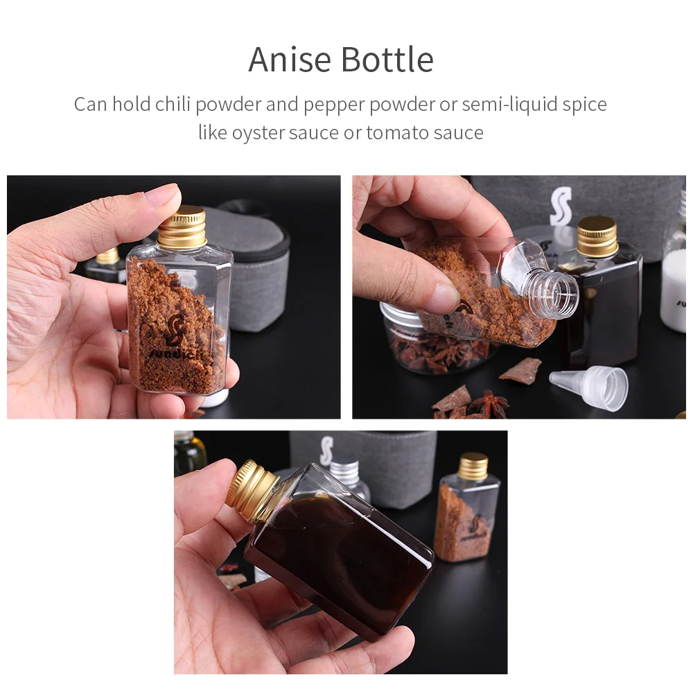 7 PCS Spice Cruets Set Travel Size Salt Bottle BBQ Sauce Container Anise Bottle Storage Bag Set Camping Hiking BBQ Self-driving seasoning jar seasoning container portable food container