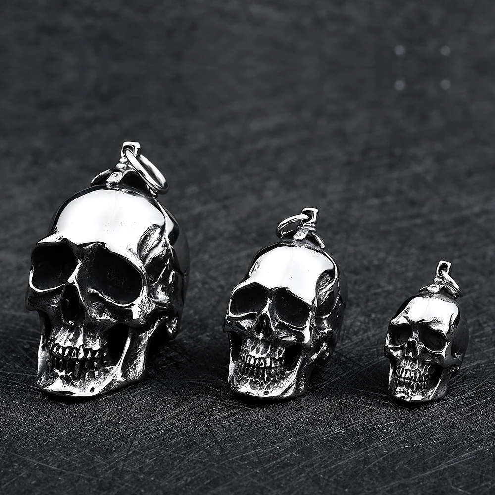 

punk rock biker skull Pendant Neckalce Big Stainless Steel 3D For Man Collection Jewelry