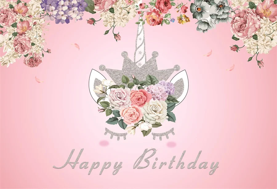 Laeacco Pink Backdrops For Photography Unicorn Party Birthday Flowers Baby Portrait Poster Photographic Backgrounds Photo Studio