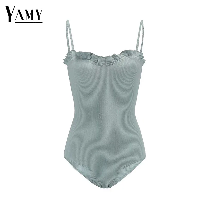 Пикантные ruffless с плеча Тощий боди Женская Летняя обувь bodycon комбинезон Детский 2018