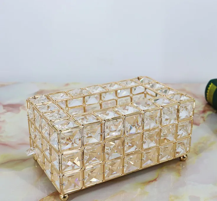  2019 luxury fashion European crystal table centerpieces decor napkins Tissue storage Boxes Home Off