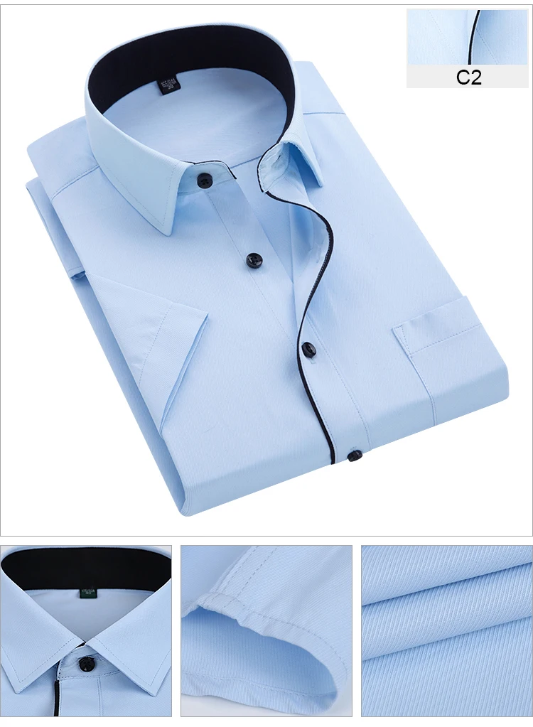 Мужская рубашка с коротким рукавом модная сорочка Homme Лето Новый Turn-Down Воротник саржевый деловая блуза Мужская блузка