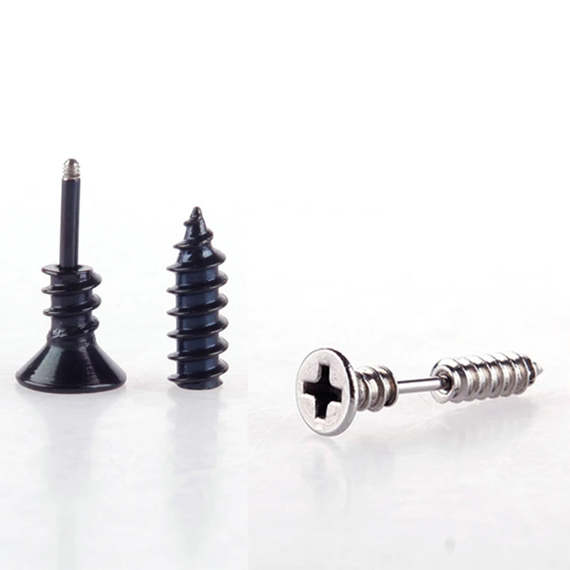 1Pc Small Spiral Black Earring Women Earrings Jewelry Punk Rock Screw Stud Earrings For Men #48360