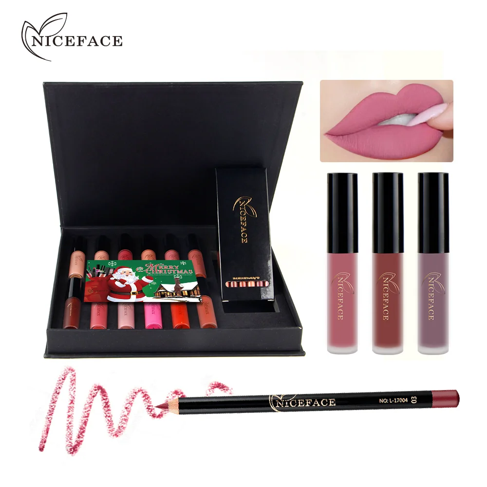 

NICEFACE Lipstick Sets Long Lasting Matte Liquid Lipstick + Nude Lip Pencil Makeup Kit Charming Sexy Lip Gloss Set For Gift