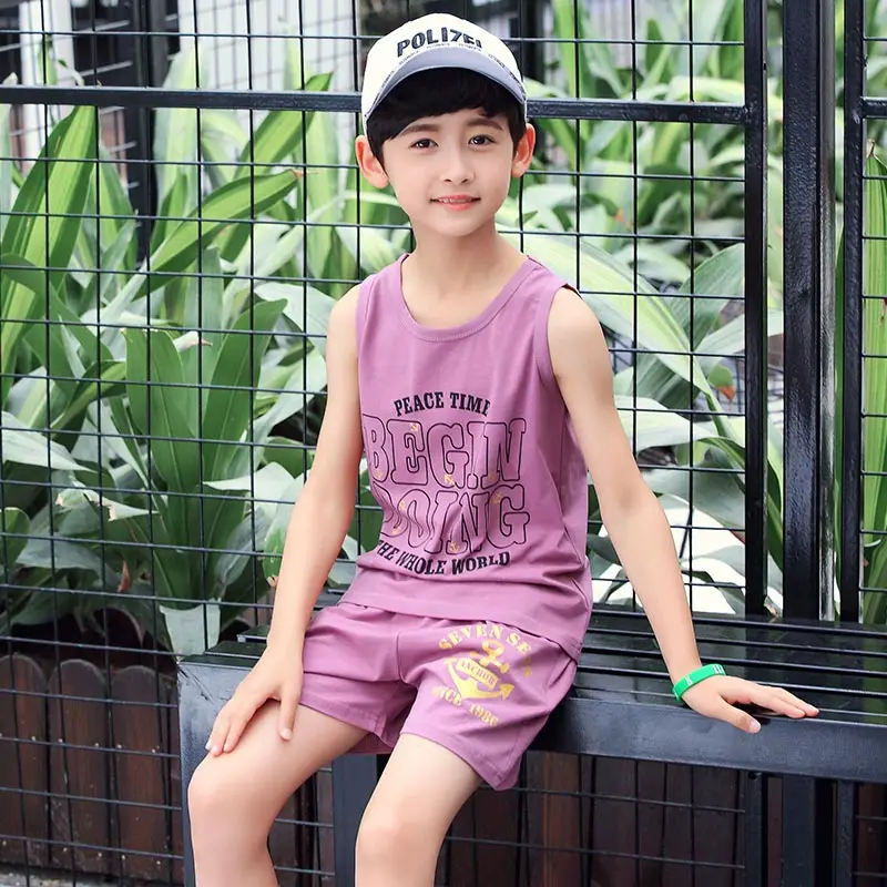 Cotton Boys Suit Summer Sleeveless Vest Shorts 2pcs Suit Children Set