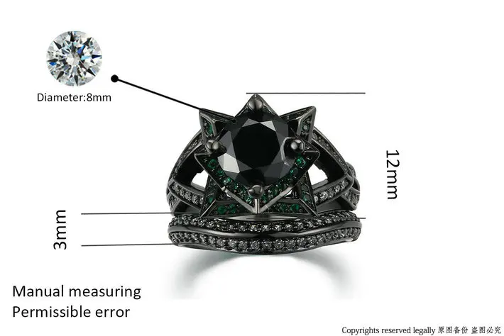 Double Fair Black Nano & Green Cubic Zirconia Rings Sets Black Gold Color Fashion Engagement Party Crystal Women Jewelry DFR697