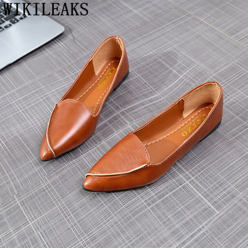 womens tan leather flat shoes