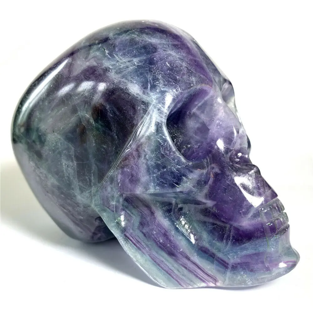 

1600g Natural Fluorite Quartz Crystal Skull Hand-carved Energy Healing