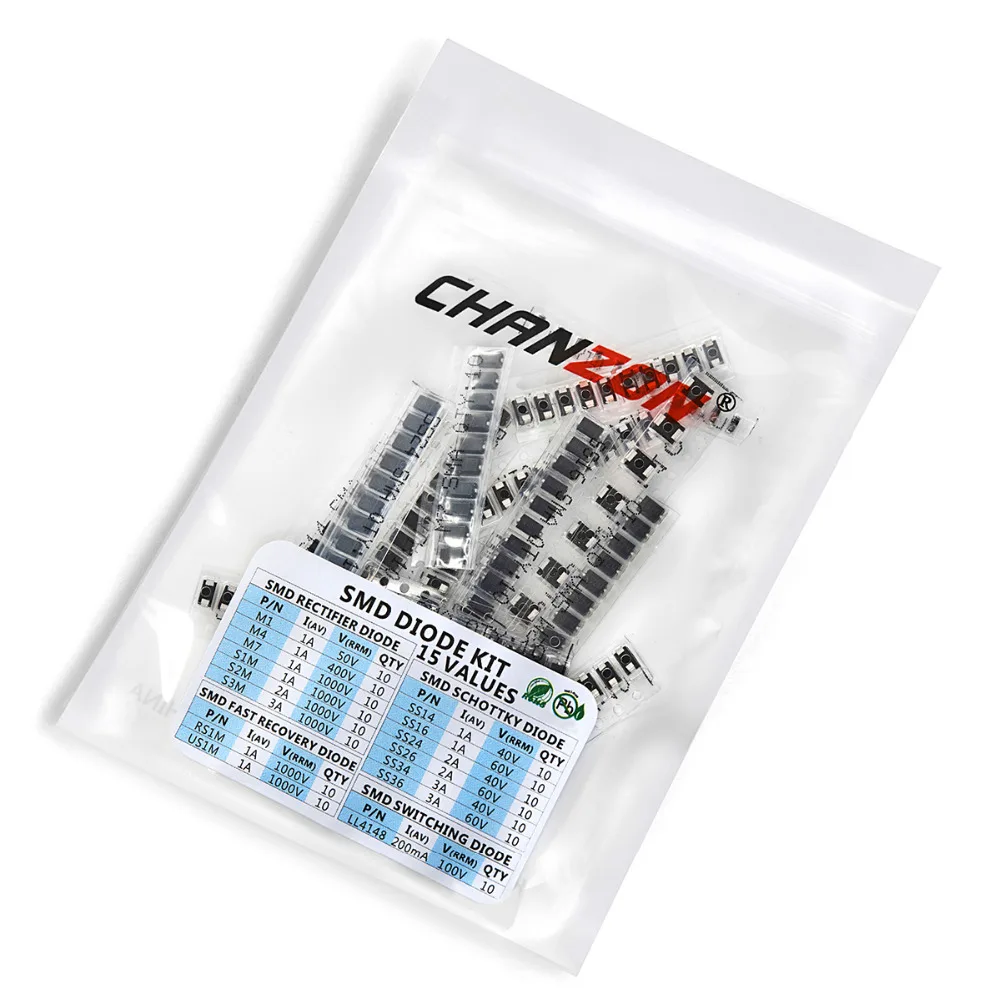 Набор диодов Шоттки SMD с быстрым переключением (M1 M4 M7 S1M S2M S3M SS14 SS16 SS24 SS26 SS34 SS36 RS1M US1M