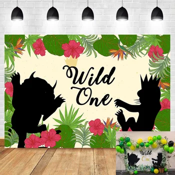 

NeoBack Wild One Backdrop Animal Shadow 1th Birthday Party Background Photography Cirld Kids Birthday Party Bannner Backdrops