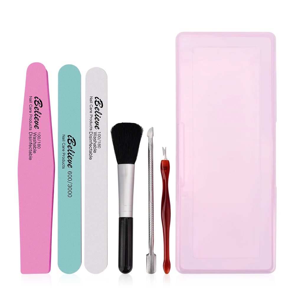 6 шт./компл. инструменты для дизайна ногтей кутикулы двойной конец Ложка Толкатель Чистящая Щетка Шлифовальные Файлы удаление ороговевшей кожи маникюрный аксессуар