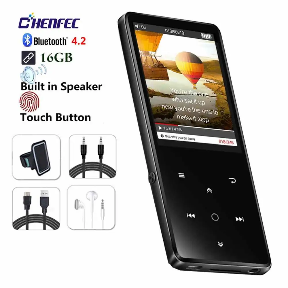 Bluetooth4.2 mp3 плеер с сенсорной кнопкой 16G металлический музыкальный fm радио
