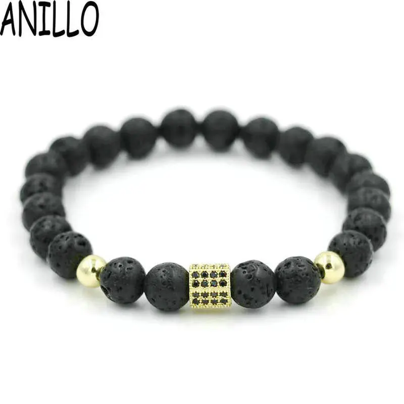ANILLO Wholesale 10 pieces / lot Men Women Hexagon Bracelet 8 mm Natural Volcano Lave Stone Gold Color Copper Beaded Bracelet ANILLO Wholesale 10 pieces / lot Men Women Hexagon Bracelet 8 mm Natural Volcano Lave Stone Gold Color Copper Beaded Bracelet