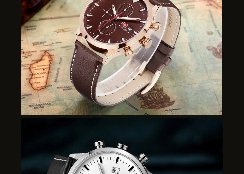 MINIFOCUS Мода черный мужской часы Повседневная кварцевые наручные часы натуральная кожа Группа часы водонепроницаемые часы для мужчин Orologio Uomo