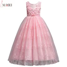 Белые Платья с цветочным узором для девочек г. Кружевное бальное платье, пышные платья для девочек с бантом, платья для первого причастия детские платья для выпускного вечера