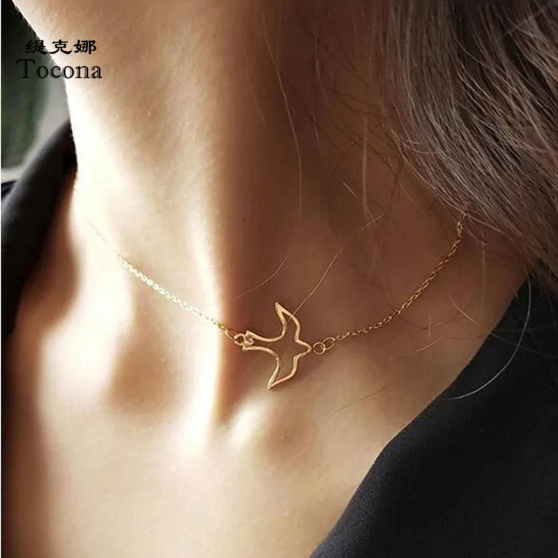 

Tocona New Trendy Gold Color Chokers Necklace Hollow Lovely Bird Shape Chain Jewelry For Women Ladies Praty Drop Shipping 7092