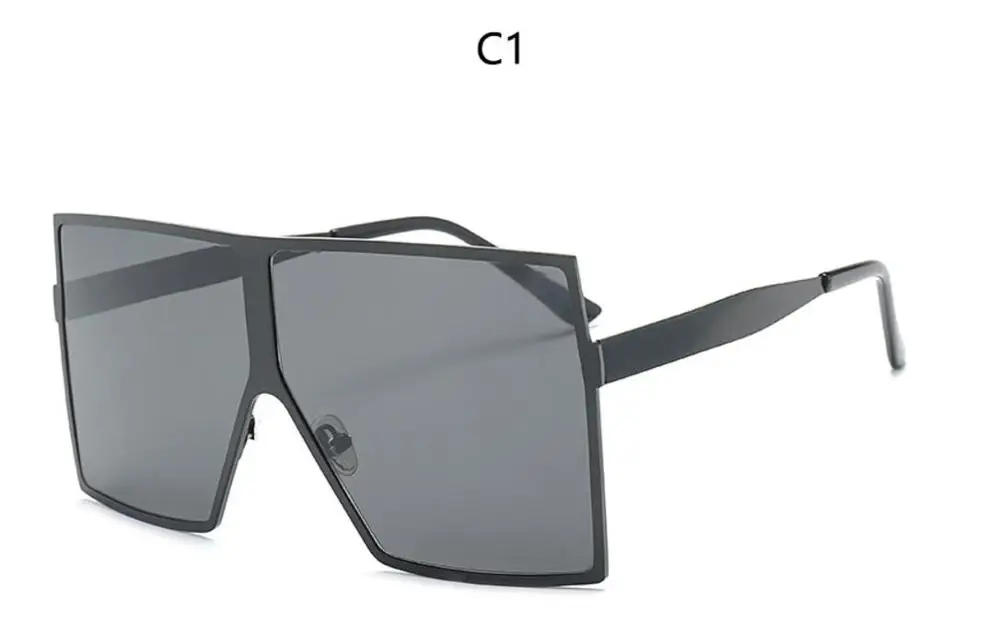 Роскошные квадратные солнцезащитные очки в металлической оправе больших размеров для женщин, мода, классические брендовые солнцезащитные очки с большой оправой для мужчин, солнцезащитные очки с плоским верхом - Цвет линз: c1 black black
