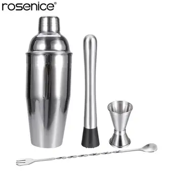 

ROSENICE 4pcs/set Stainless Steel Cocktail Shaker Professional Bar Tool Set Barware Kit for Alcoholic Drink Making Mixing