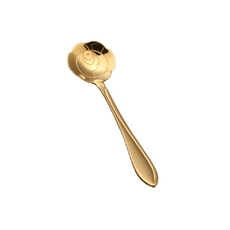 Soffe Золотая ложка в форме цветка из нержавеющей стали, ложка для мороженого, десерта, чайная ложка, мини-ложка для кофе, кухонные аксессуары - Цвет: Серебристый