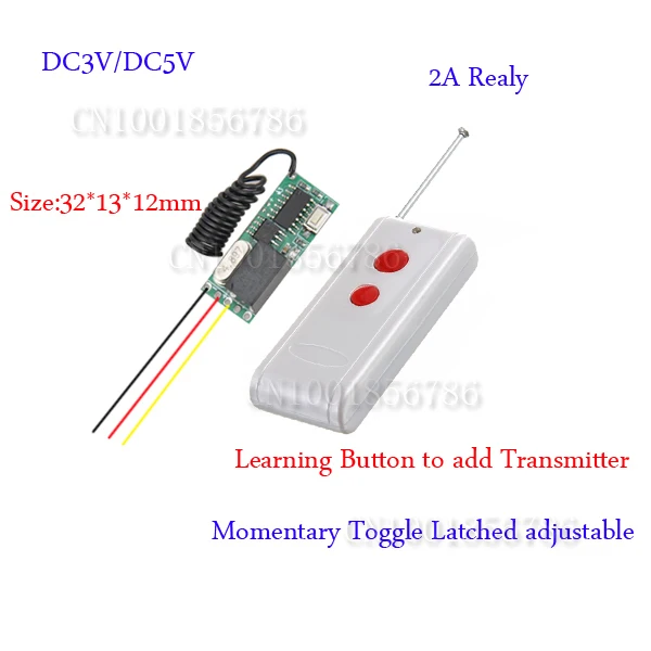 

wireless remote control Remote Switch 3v 5v DC 10A Relay Receiver + Long Range Transmitter 50-1000m Power Switch 315/433