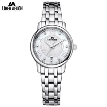 Liber Aedon Silver Stainless Steel Luxury Women Watch Sport Quartz Classical Elegant Rhinestones Women Wrist Bracelet Watch