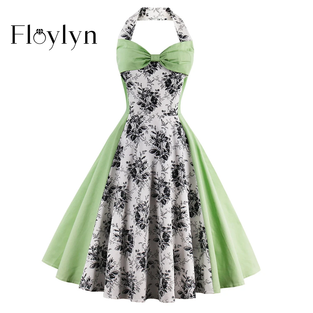 Halter Backless Patchwork Printed Party Dresses Halter Backless Patchwork Printed Party Dresses