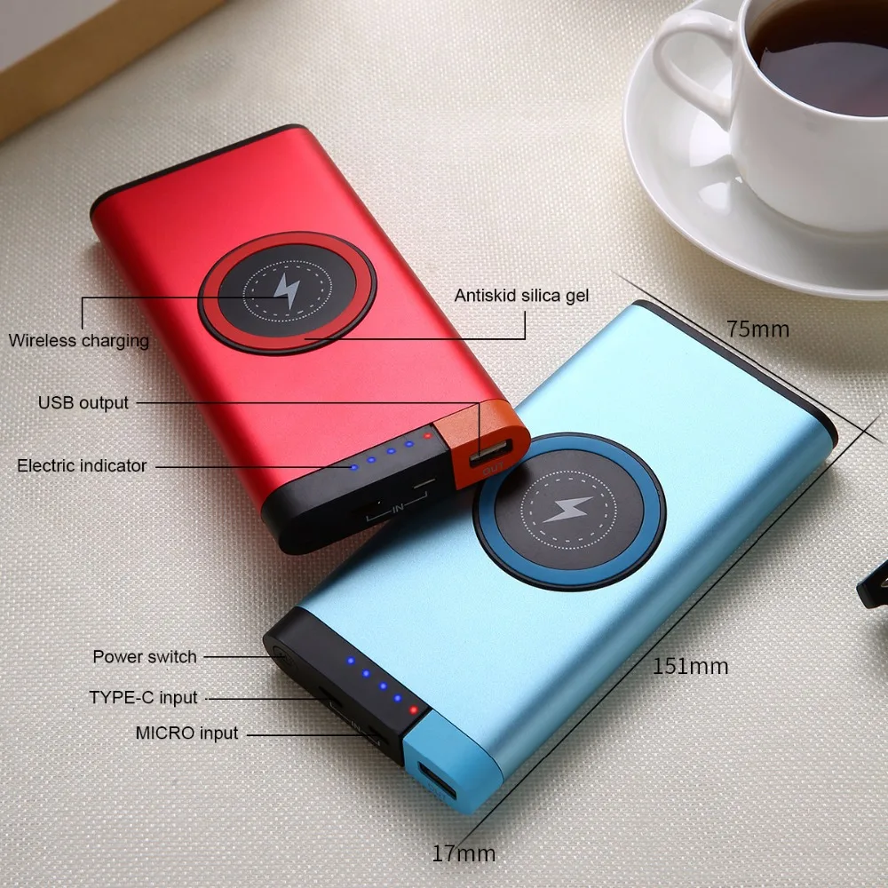 Power Bank 10000mAh QI Wireless Charger for iPhone X 8 Samsung S8 Note 8 Poverbank External Battery USB Type C Ports Powerbank Power Bank 10000mAh QI Wireless Charger for iPhone X 8 Samsung S8 Note 8 Poverbank External Battery USB Type C Ports Powerbank