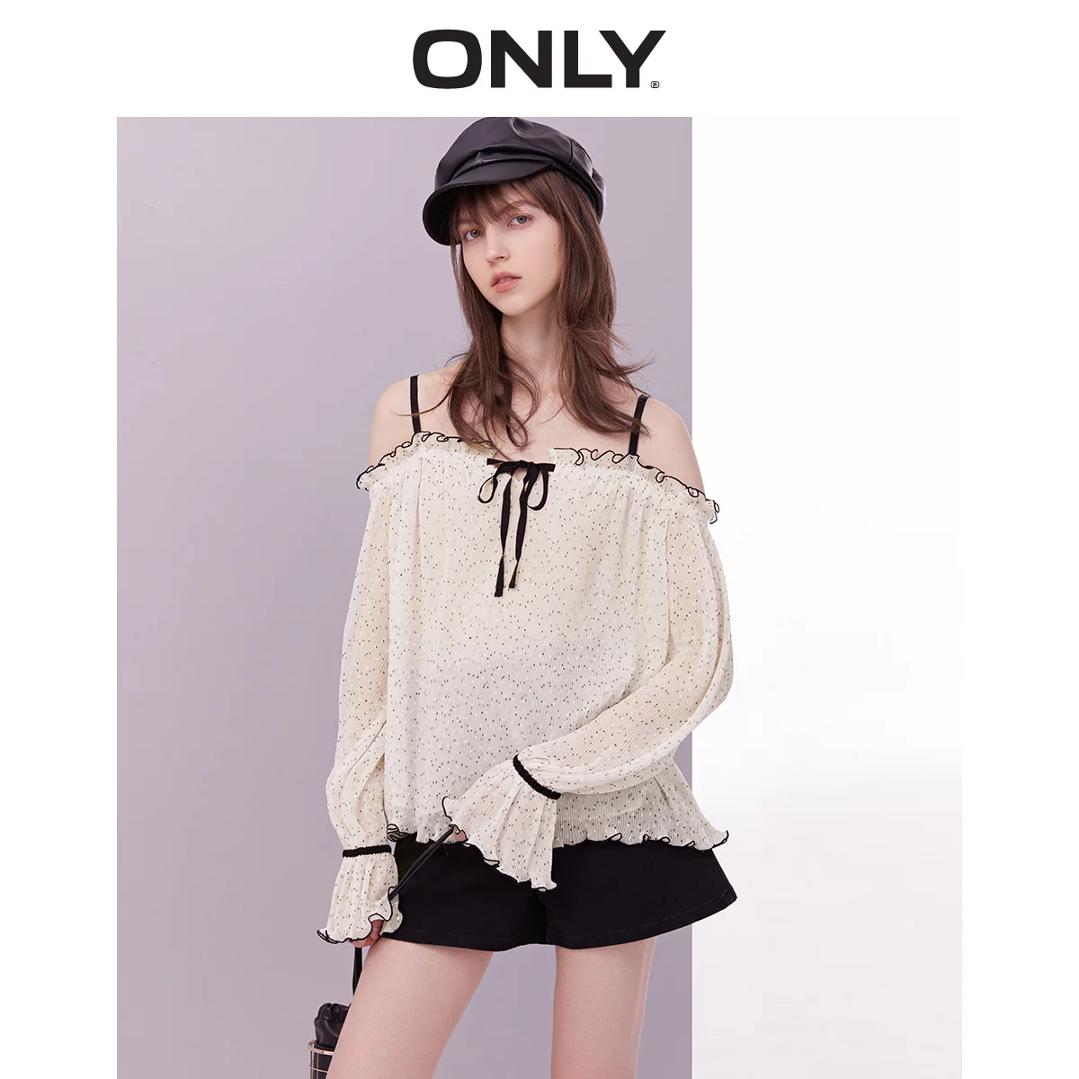 

ONLY 2019 Spring Summer New Women's Loose Fit Off-shoulder Long-sleeved Chiffon Shirt |119151540